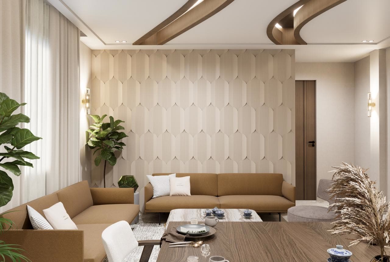 Living - leaf-panel wall