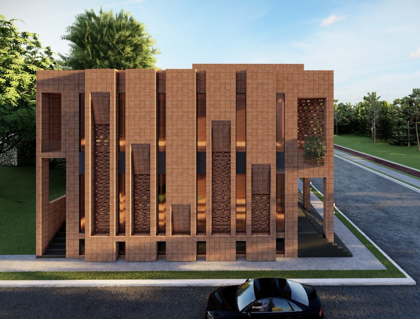 Vertical fin facade